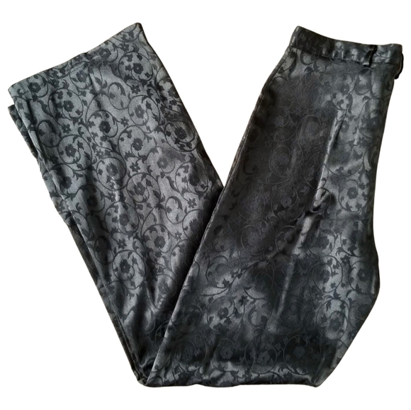 Vintage 90s Brocade Black Jacquard Damask Pants – Baroque Gothic Vamp Trousers - Picture 2 of 4
